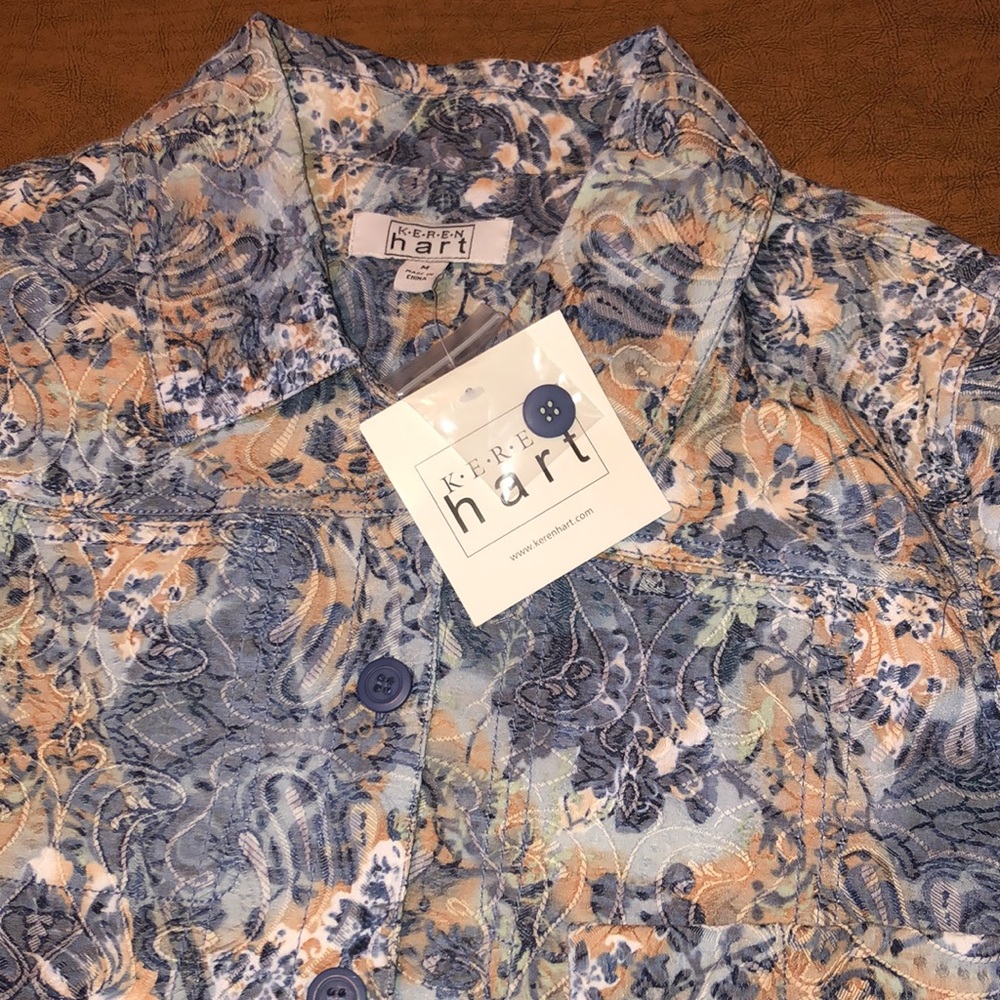 Keren Hart Blue & Tan Stretch Blazer Jacket Size M